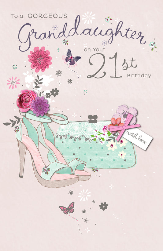 Floral High Heels & Bag Granddaughter 21st Birthday Card