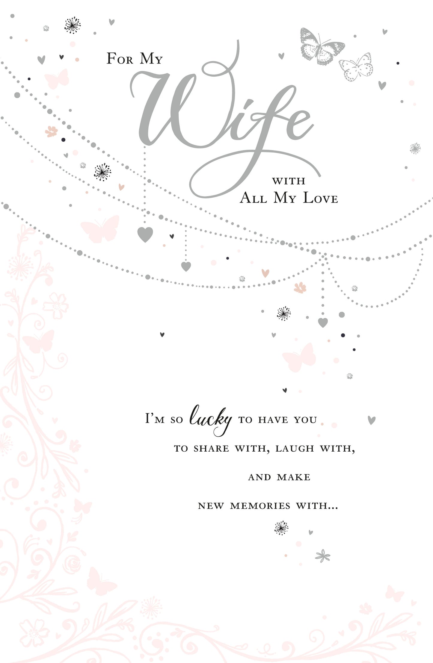 Silver Hearts & Butterflies Wife Birthday Card