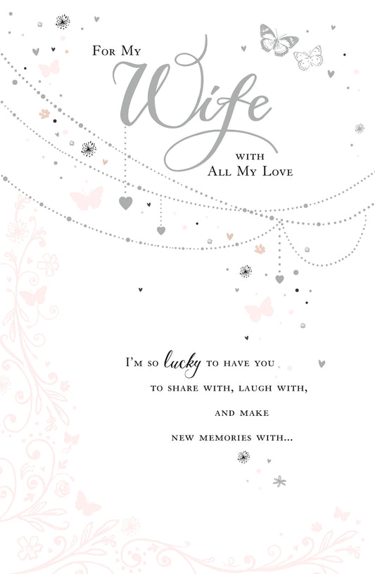 Silver Hearts & Butterflies Wife Birthday Card