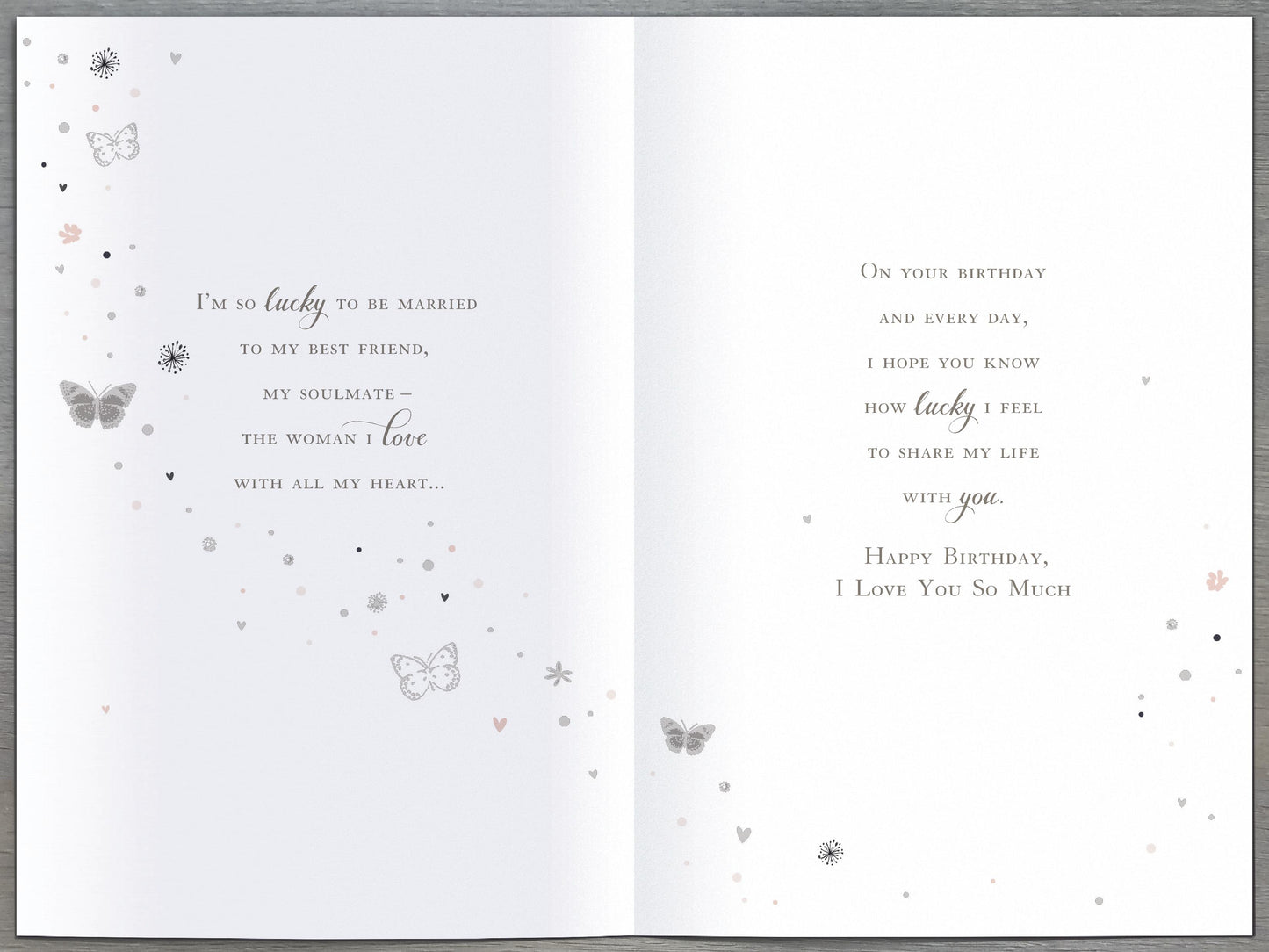 Silver Hearts & Butterflies Wife Birthday Card