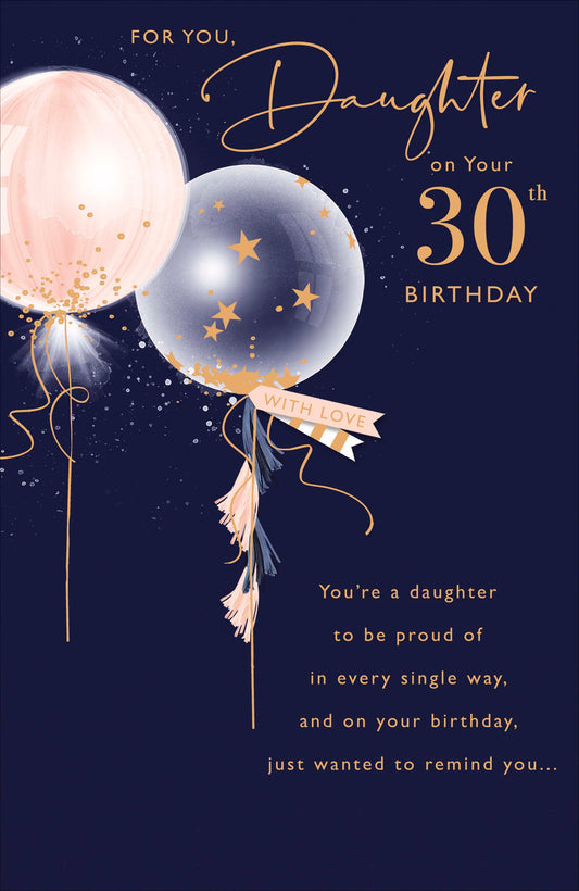 Pink & Purple Balloons Daughter 30th Birthday Card