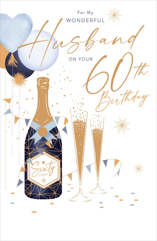 Champagne & Glasses Husband 60th Birthday Card
