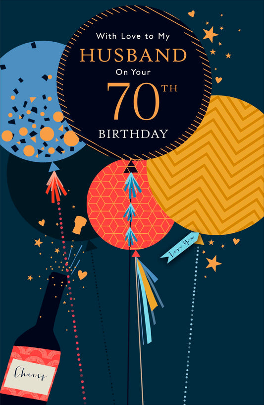 Cheers & Balloons Husband 70th Birthday Card