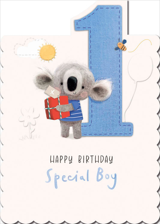 Blue Koala 1st Birthday Card