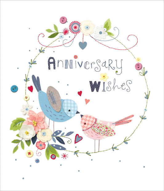 Floral Birds Annivrsary Wishes Card