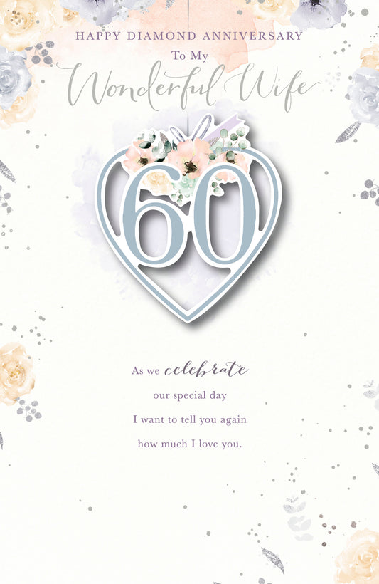 Floral Heart Wife Diamond / 60th Anniversary Card