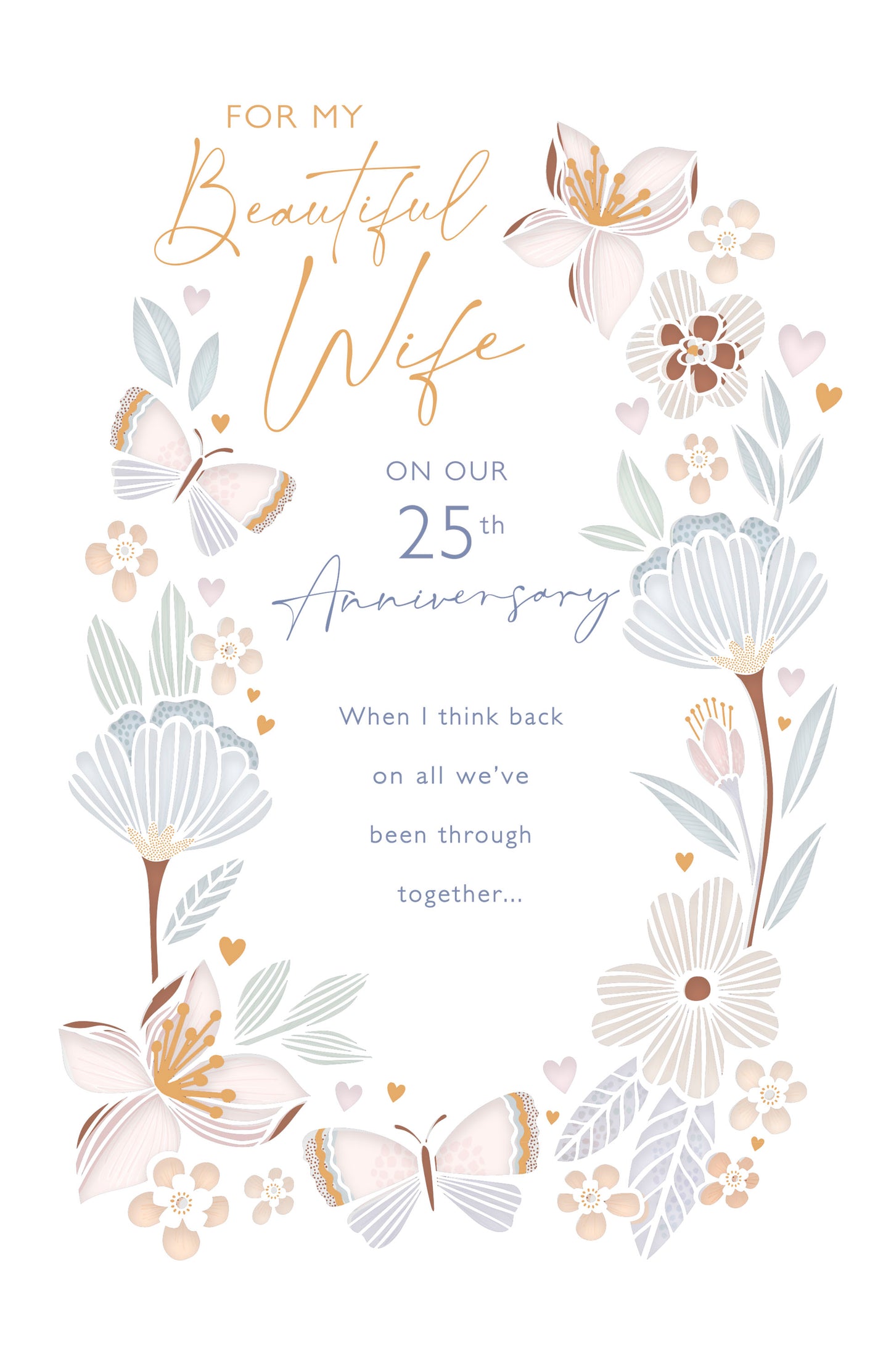 Floral Die Cut Wife 25th Anniversary Card