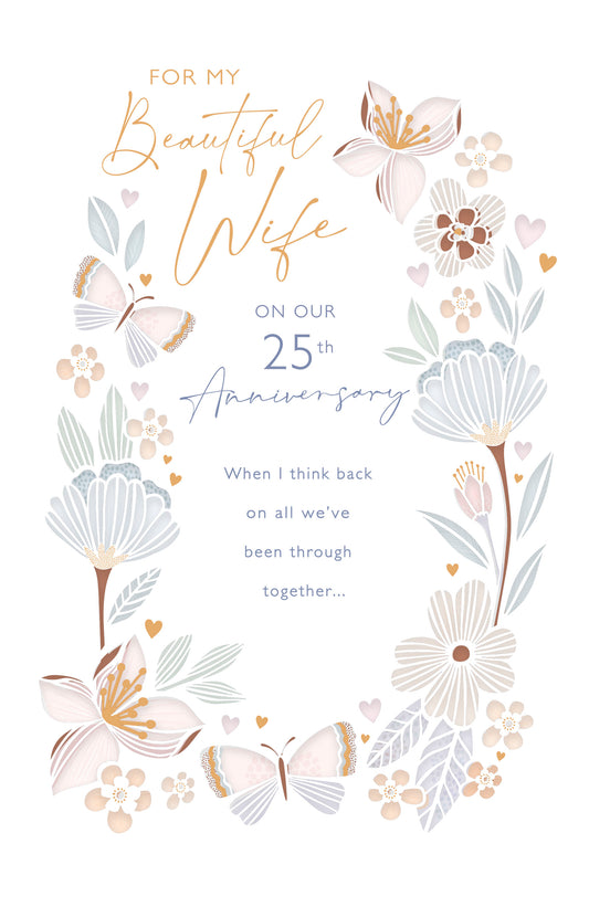 Floral Die Cut Wife 25th Anniversary Card
