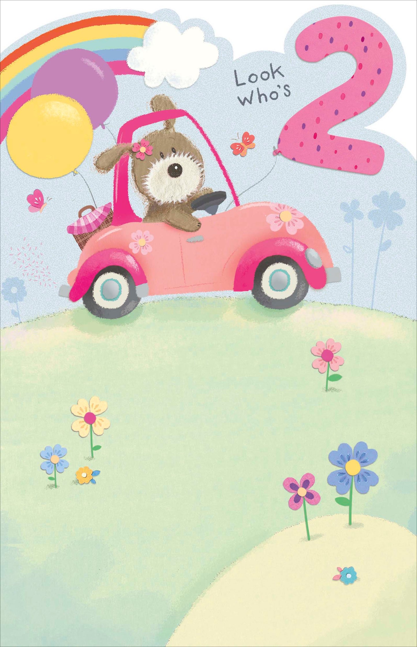 Dog Pink Car 2nd Birthday Card