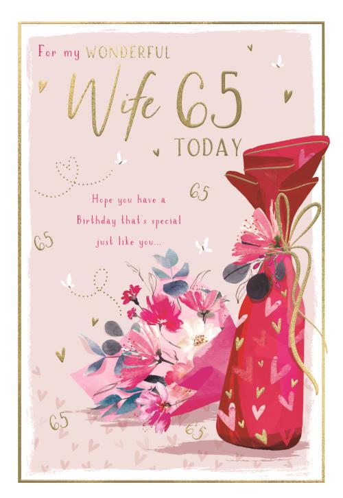 Floral Cake Wife 65th Birthday Card