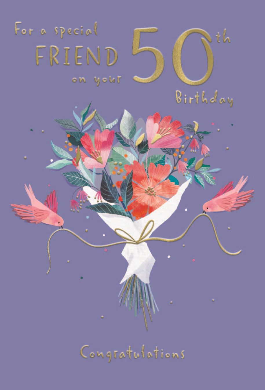 Flowers & Birds Friend 50th Birthday Card