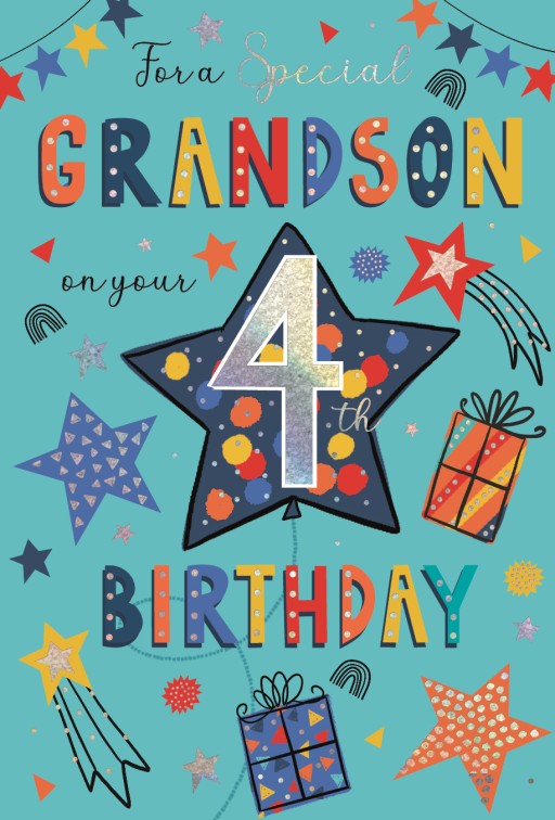 Stars & Presents Grandson 4th Birthday Card