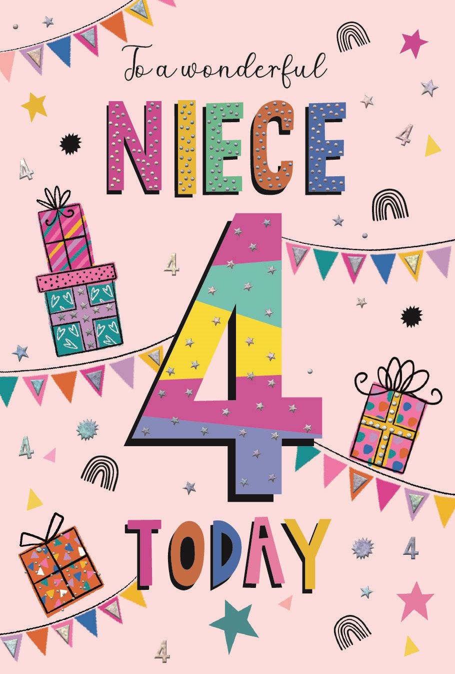 Bright Presents Niece 4th Birthday Card