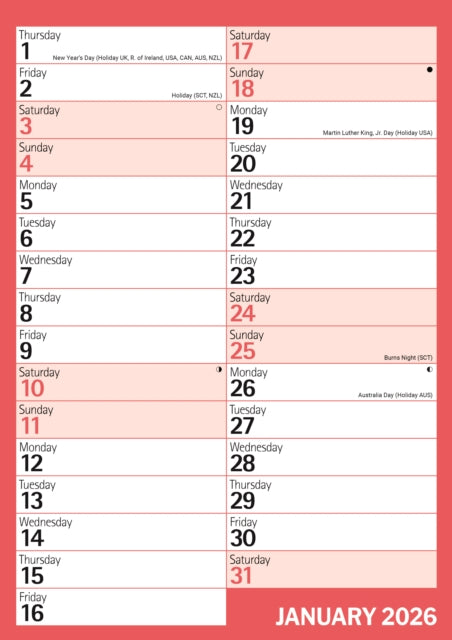 Red Black Monthly Engagement Portrait A4 - 9781529848403