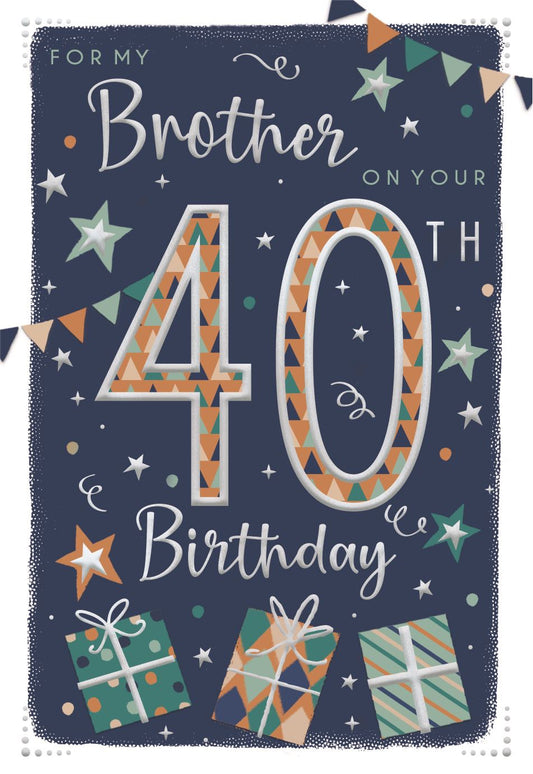 Blue & Orange Brother 40th Birthday Card