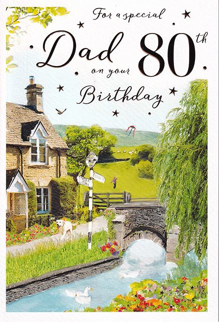 Countryside Cottage Dad 80th Birthday Card