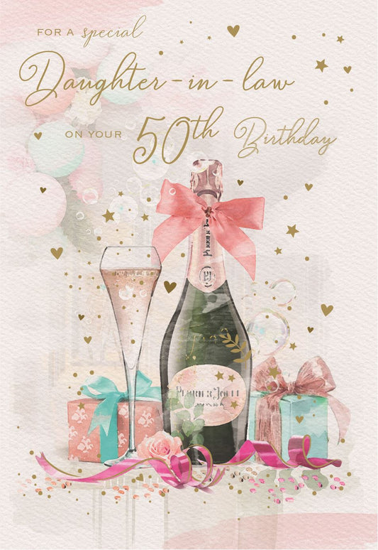 Pink Champagne Daughter-In-Law 50th Birthday Card