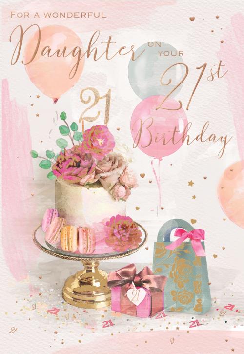 Floral Cake Daughter 21st Birthday Card