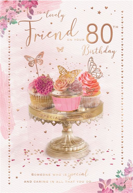 Butterfly Cakes Friend 80th Birthday Card