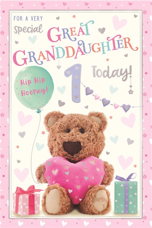 Barley Bear Great Granddaughter 1st Birthday Card