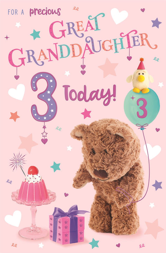 Barley Bear Great Granddaughter 3rd Birthday Card