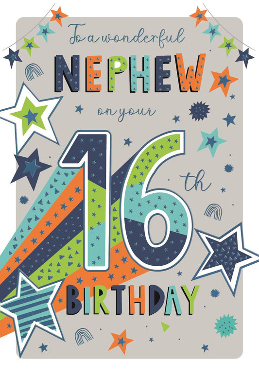 Bright Star Nephew 16th Birthday Card