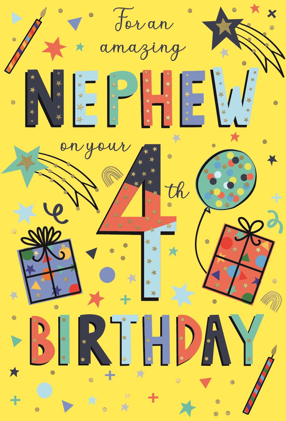 Bright Yellow Nephew 4th Birthday Card