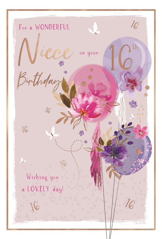 Balloons Niece 16th Birthday Card