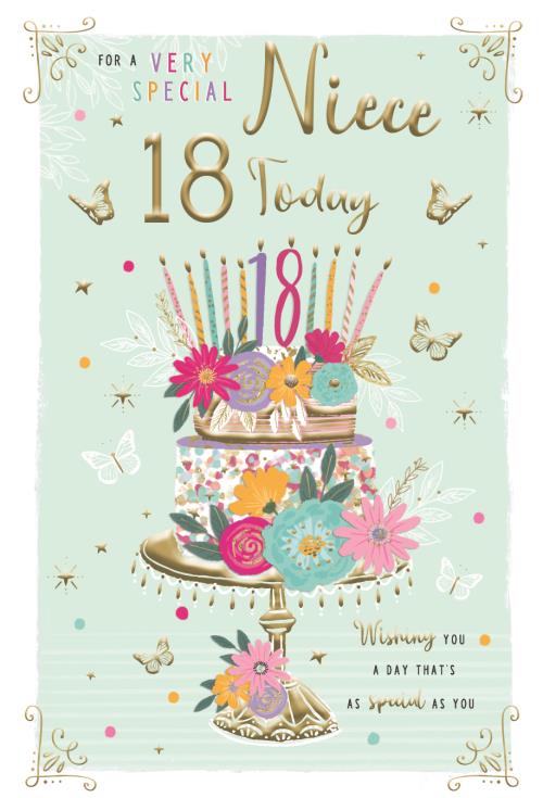 Floral & Bright Cake Niece 18th Birthday Card