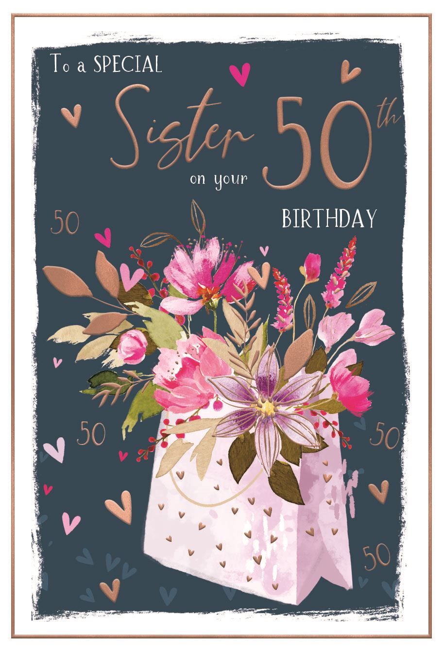 Floral Gift Sister 50th Birthday Card
