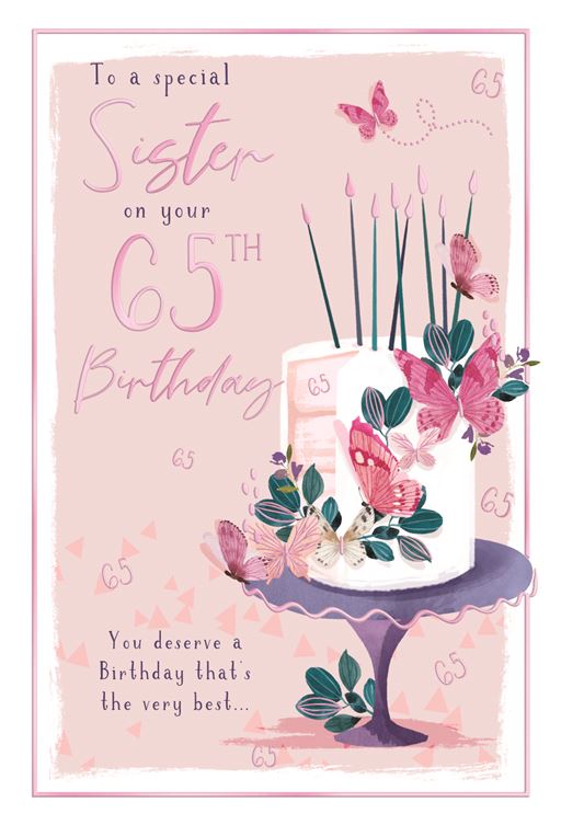 Butterflies & Cake Sister 65th Birthday Card