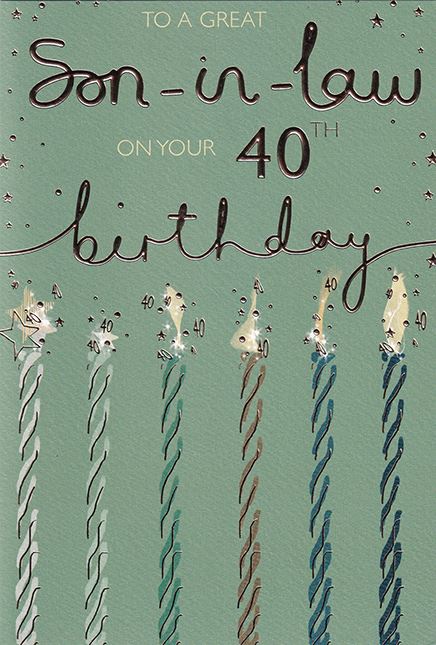 Green & Gold Candles Son-In-Law 40th Birthday Card