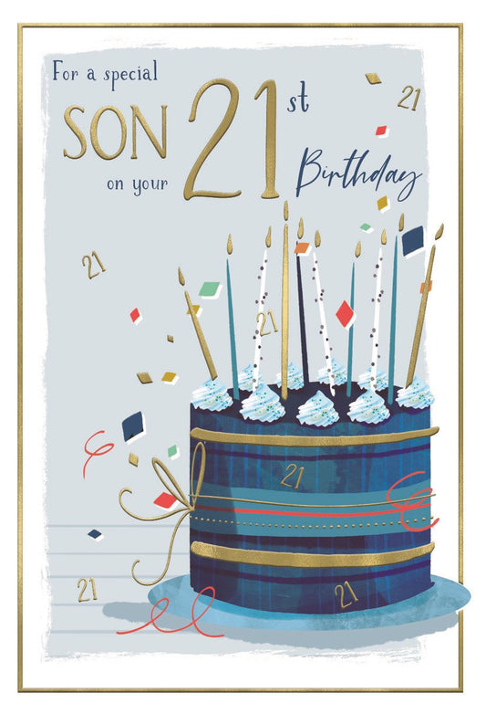 Blue Cake Son 21st Birthday Card