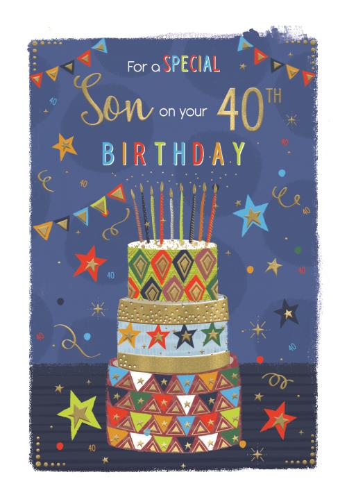 Bright Cake Son 40th Birthday Card