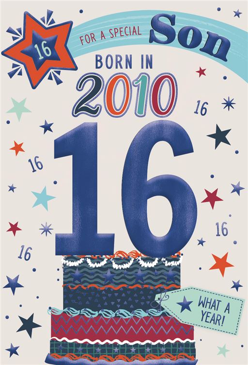 Son Born in 2010 - Age 16 Birthday Card