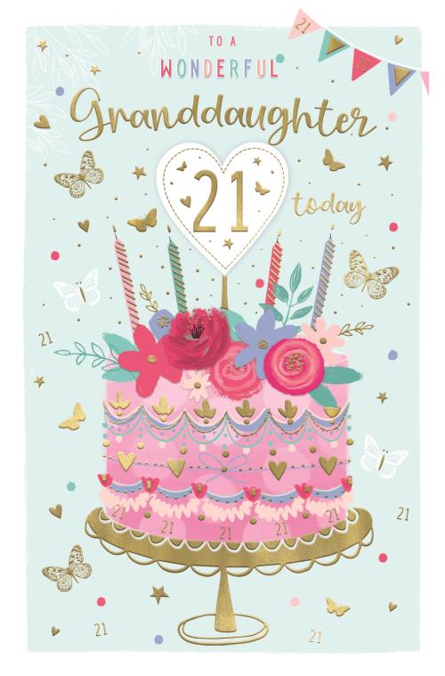 Floral Cake Granddaugher 21st Birthday Card
